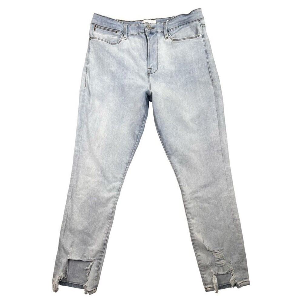 Frame Le High Skinny Crop Blue Denim Ankle Jeans Split Hem High Rise NWT Size 33